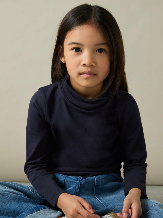 Reiss Value - 4-9 yrs Cotton-Jersey Roll-Neck Top with Stretch in Navy