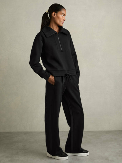 Reiss Sale - Interlock Half-Zip Drawstring-Hem Sweatshirt in Black