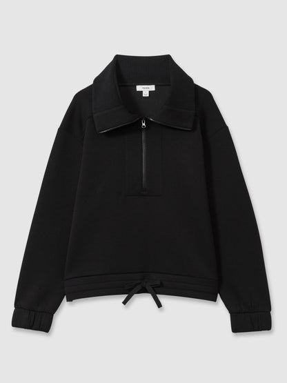 Reiss Sale - Interlock Half-Zip Drawstring-Hem Sweatshirt in Black