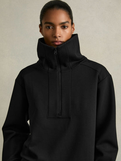 Reiss Sale - Interlock Half-Zip Drawstring-Hem Sweatshirt in Black