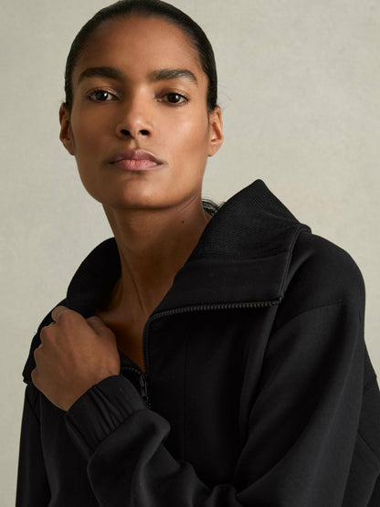 Reiss Sale - Interlock Half-Zip Drawstring-Hem Sweatshirt in Black