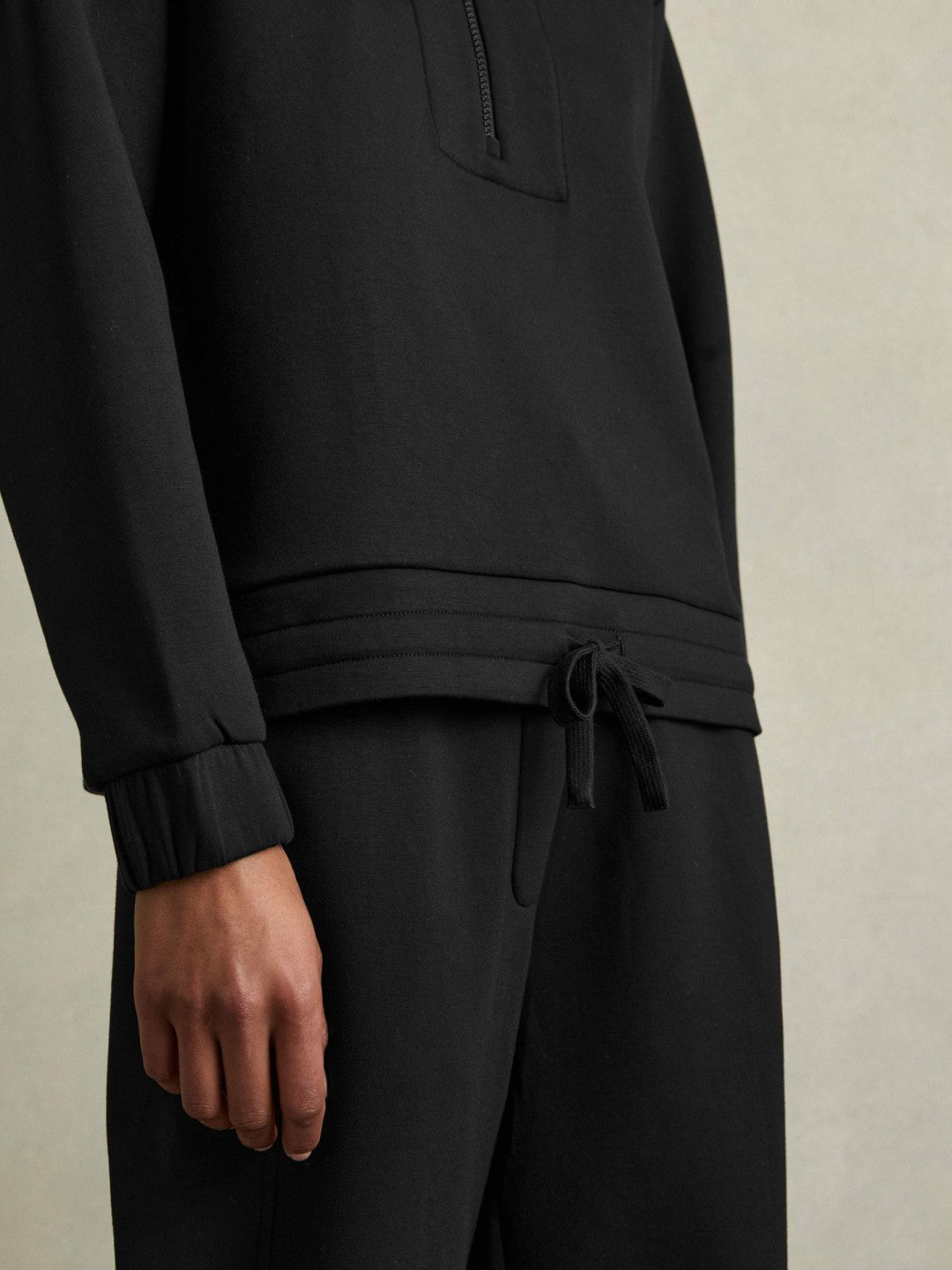 Reiss Sale - Interlock Half-Zip Drawstring-Hem Sweatshirt in Black