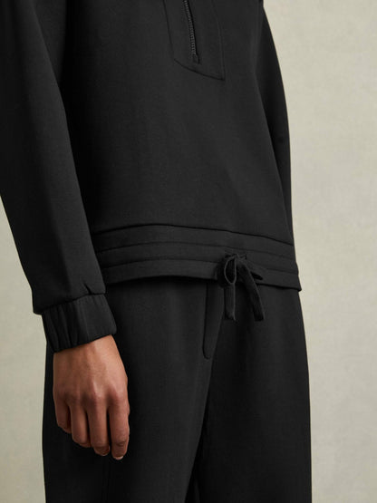 Reiss Sale - Interlock Half-Zip Drawstring-Hem Sweatshirt in Black