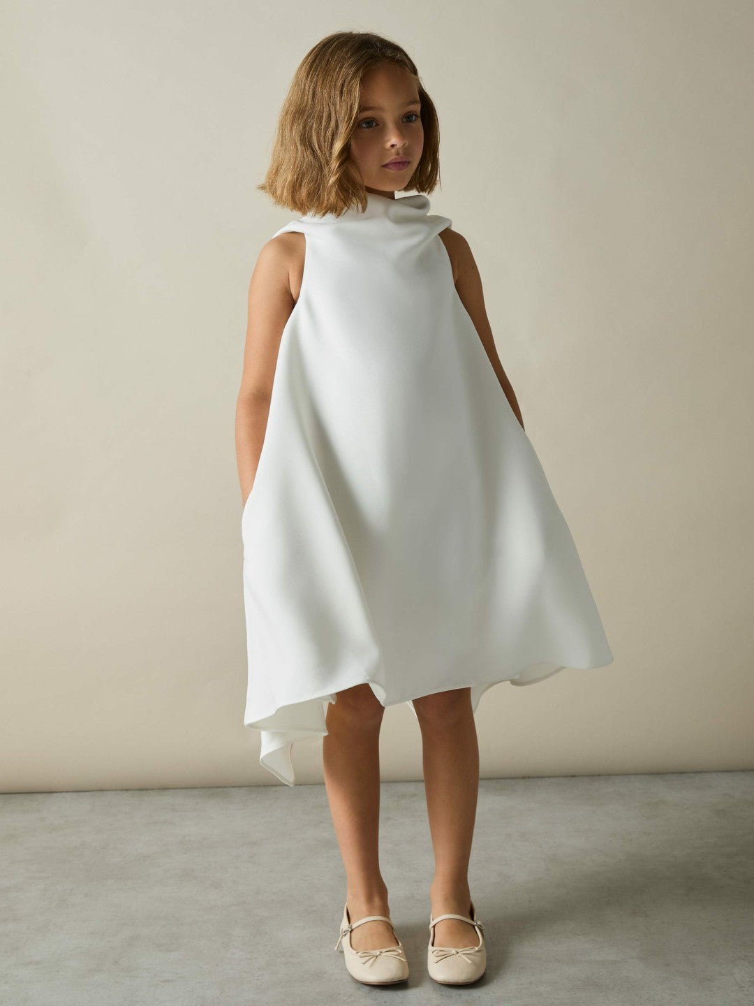 Reiss Savings - 13-14 yrs High-Neck Drape Back Dress in Ivory