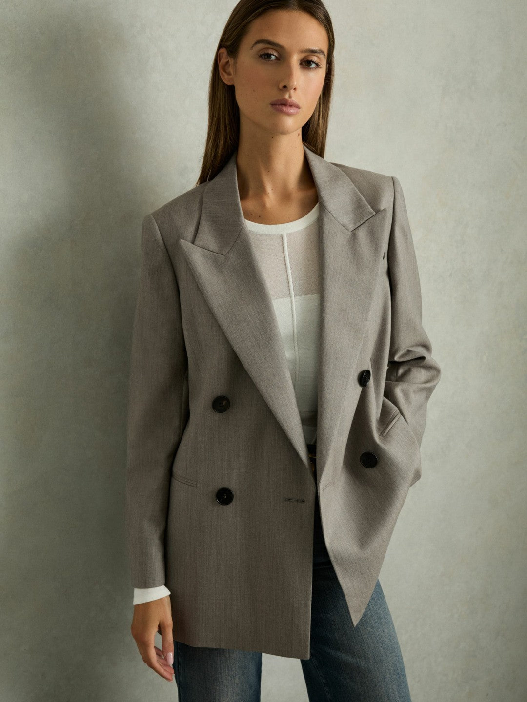 Reiss Featured - Wool Oversized Double-Breasted Blazer in Grey
