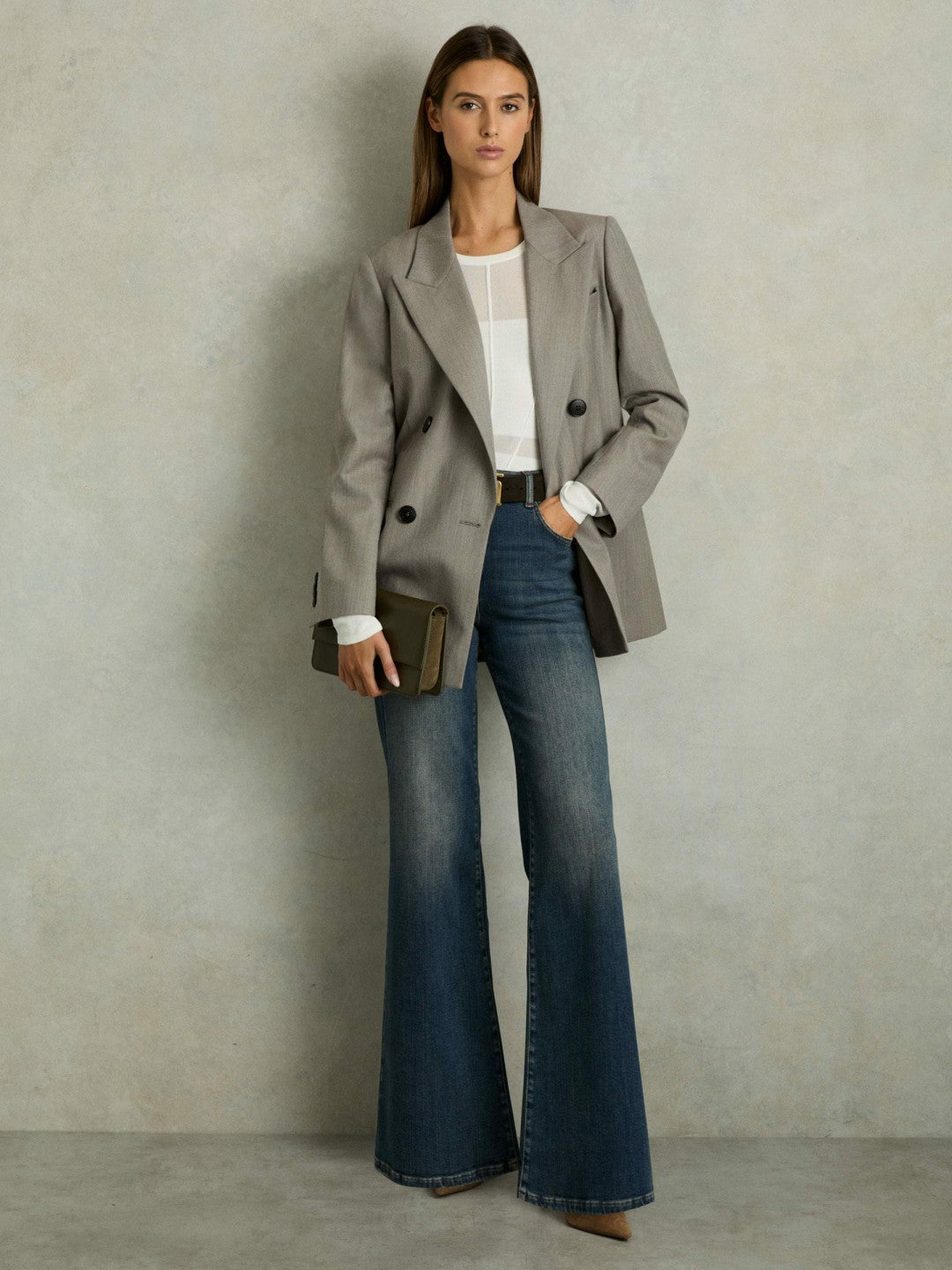 Reiss Featured - Wool Oversized Double-Breasted Blazer in Grey
