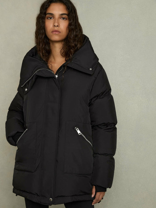 Reiss Offer - Petite Concealed-Hood Puffer Coat in Black