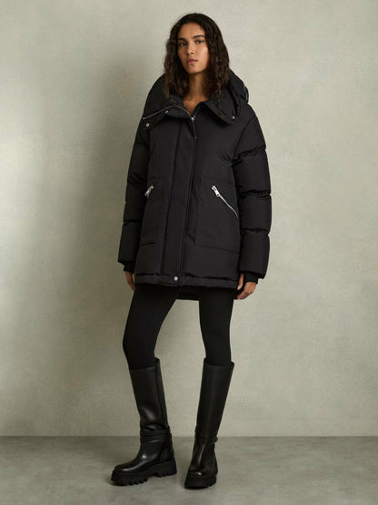 Reiss Offer - Petite Concealed-Hood Puffer Coat in Black