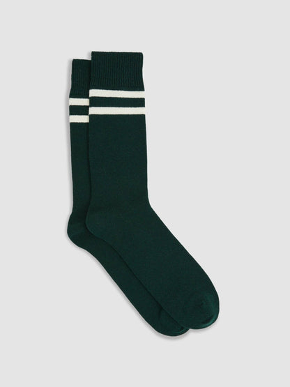 Reiss Affordable - Striped Socks With Wool And Cashmere in Forest Green/Ecru