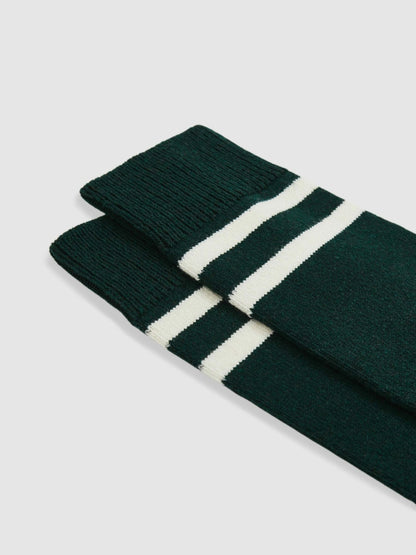 Reiss Affordable - Striped Socks With Wool And Cashmere in Forest Green/Ecru