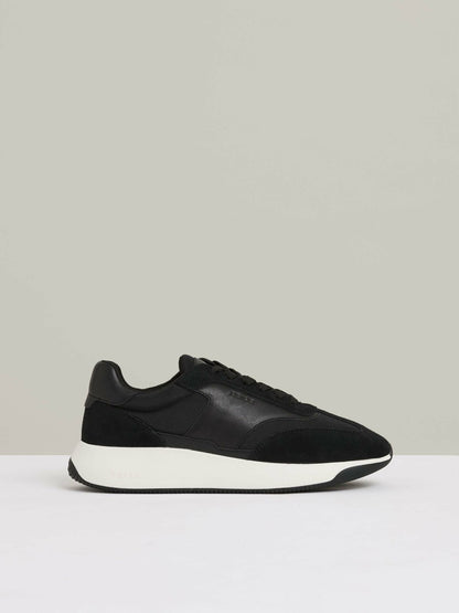 Reiss Deal - Leather Suede Running Trainers in Black/White