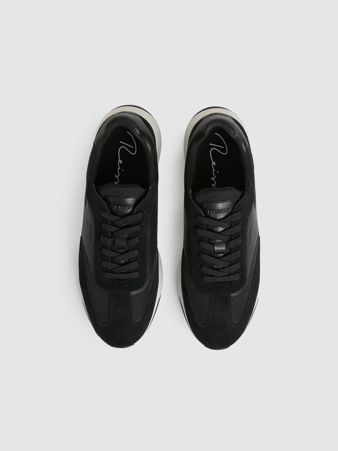 Reiss Deal - Leather Suede Running Trainers in Black/White