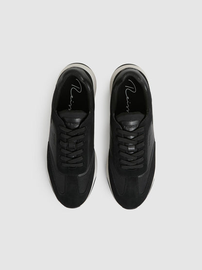 Reiss Deal - Leather Suede Running Trainers in Black/White