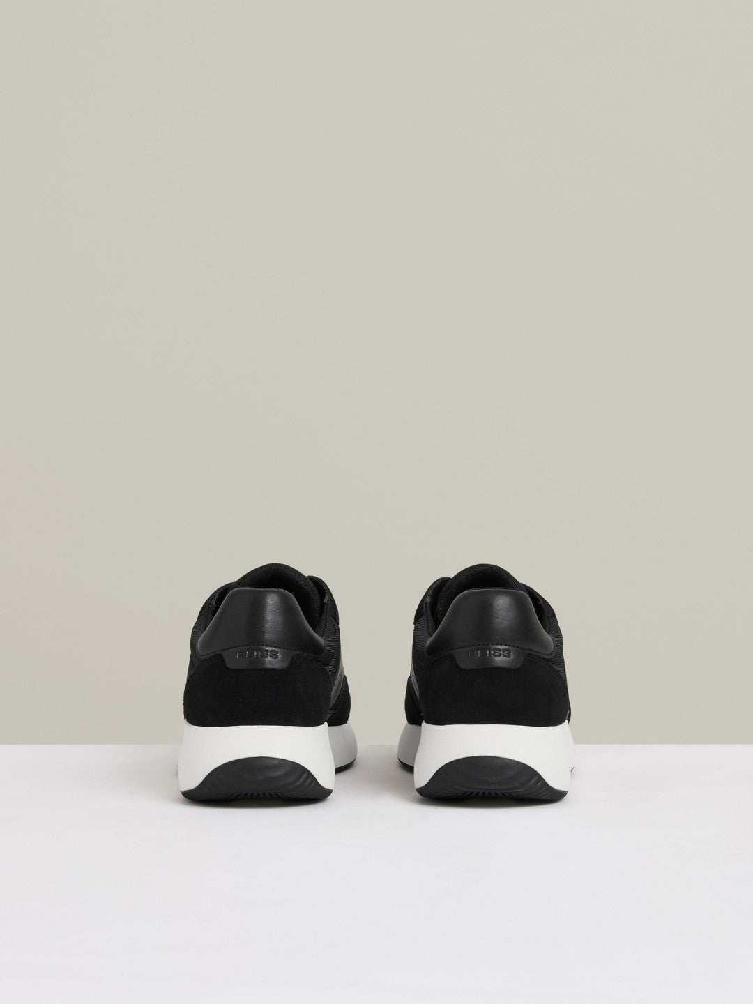 Reiss Deal - Leather Suede Running Trainers in Black/White