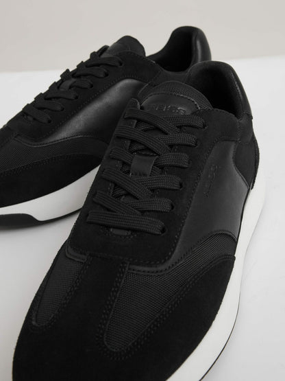 Reiss Deal - Leather Suede Running Trainers in Black/White