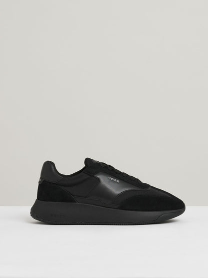 Reiss Best Seller - Leather Suede Running Trainers in All Black