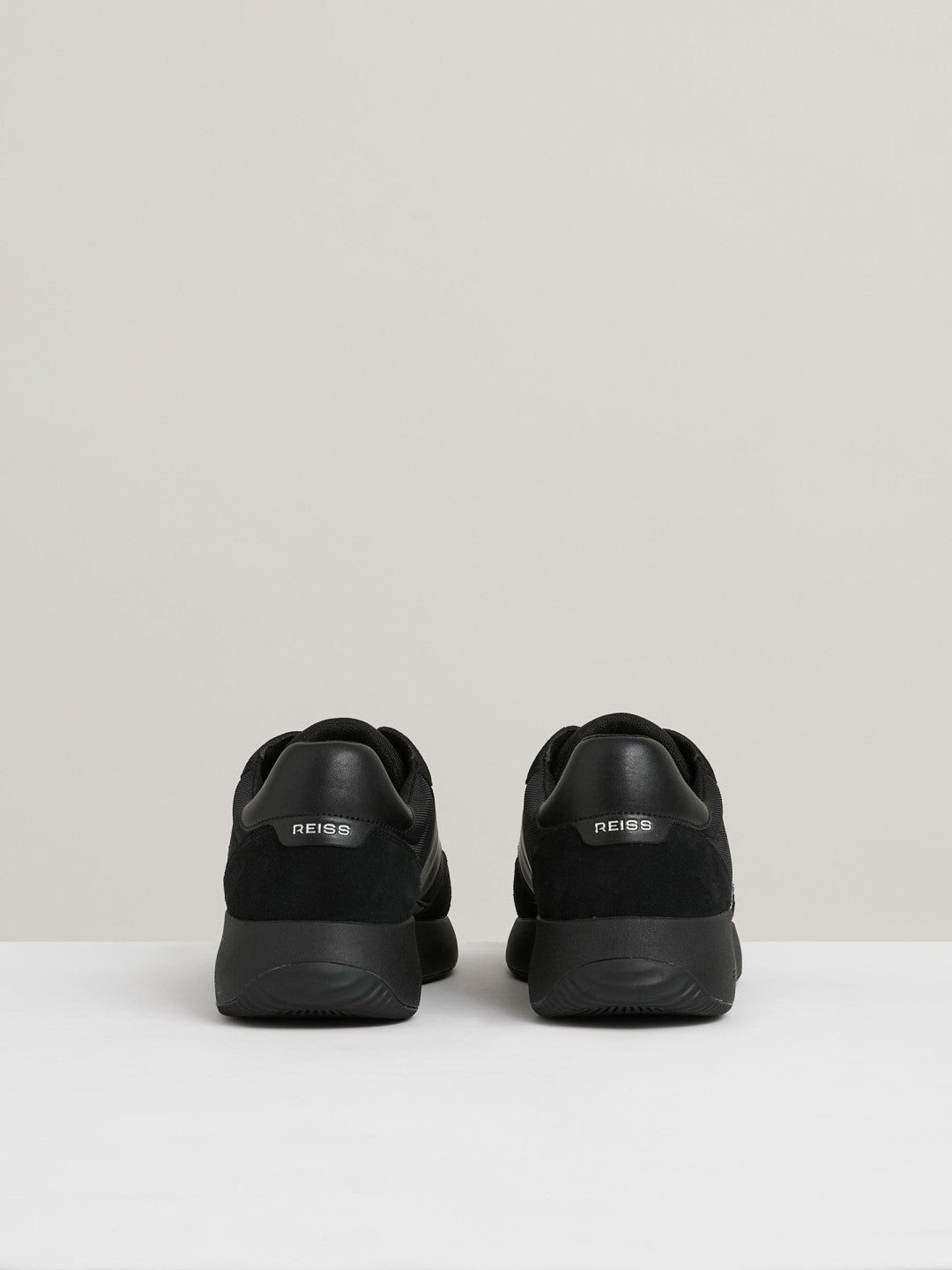 Reiss Best Seller - Leather Suede Running Trainers in All Black