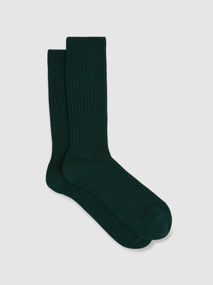 Reiss Best Seller - Ribbed Socks With Wool And Cashmere in Forest Green