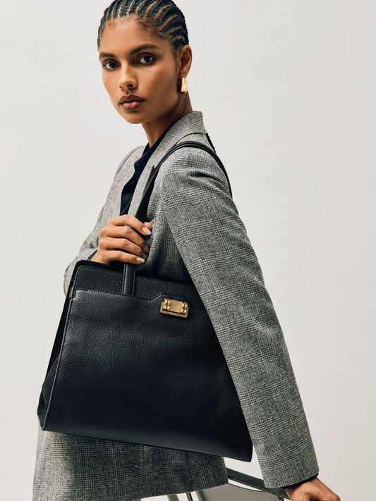Reiss Sale - Grained Leather Tote Bag in Black
