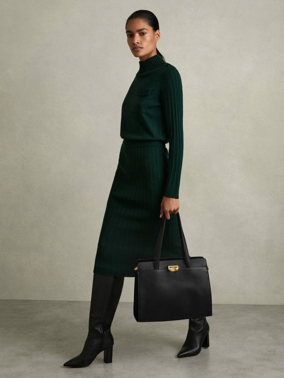 Reiss Sale - Grained Leather Tote Bag in Black