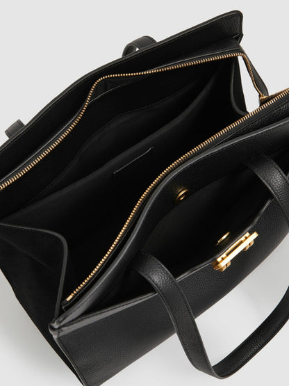 Reiss Sale - Grained Leather Tote Bag in Black