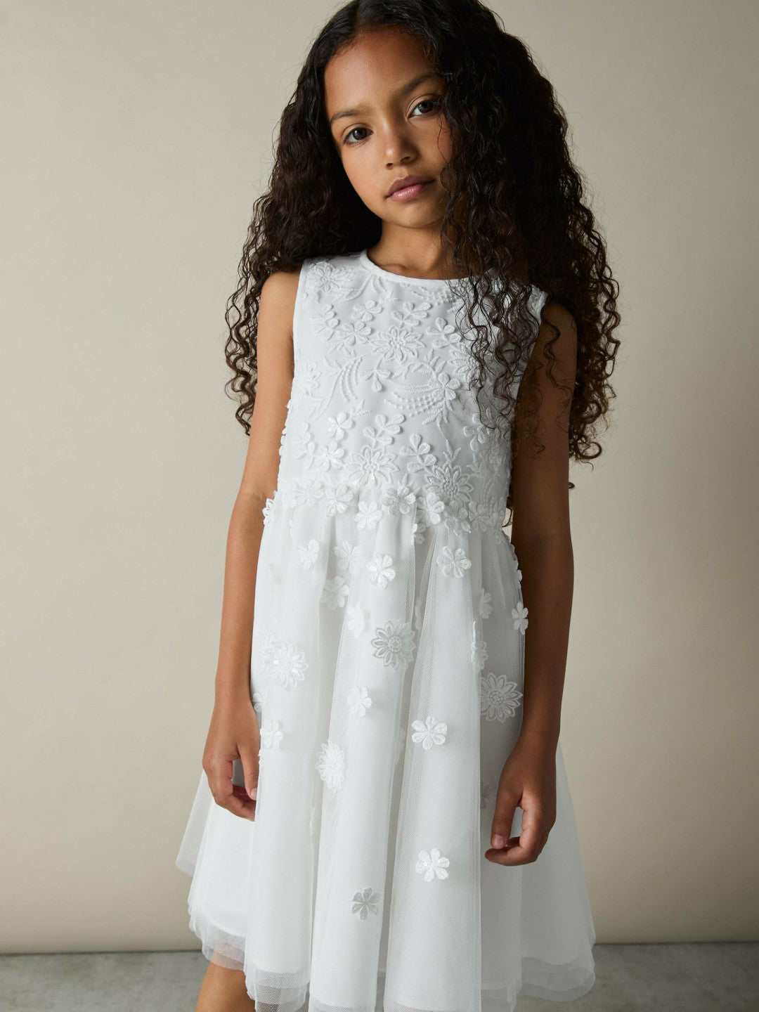 Reiss Popular Choice - 13-14 yrs Tulle Floral-Embroidered Bridesmaid Dress in Ivory