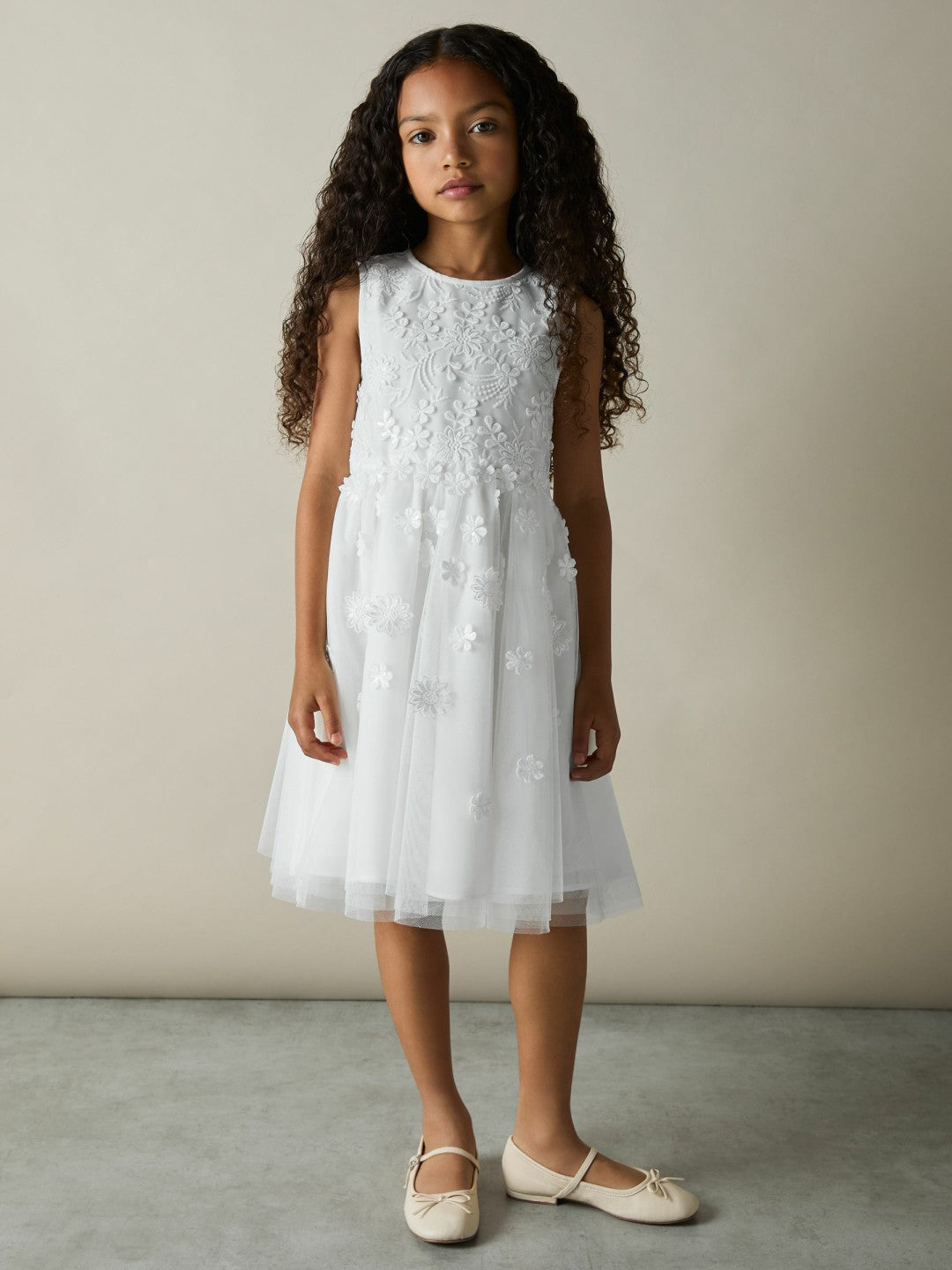 Reiss Affordable - 4-9 yrs Tulle Floral-Embroidered Bridesmaid Dress in Ivory