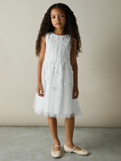 Reiss Affordable - 4-9 yrs Tulle Floral-Embroidered Bridesmaid Dress in Ivory