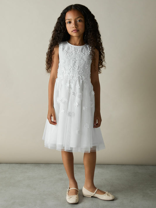 Reiss Affordable - 4-9 yrs Tulle Floral-Embroidered Bridesmaid Dress in Ivory