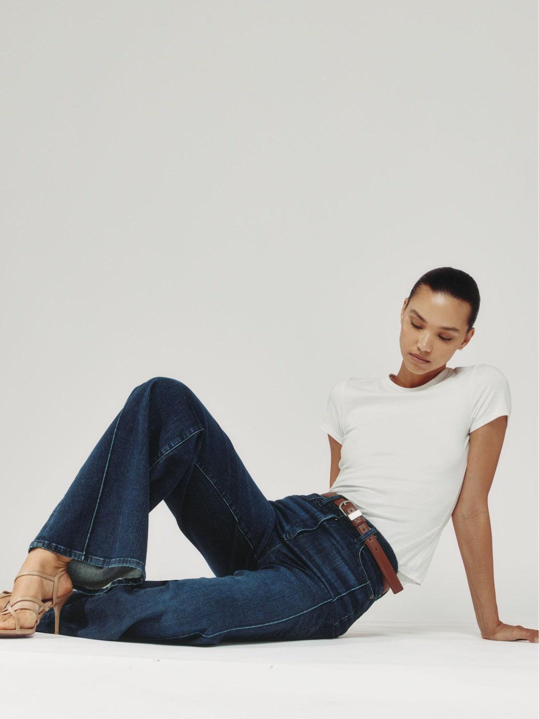 Reiss Petite Stretch-Cotton Wide-Leg Jeans in Dark Blue