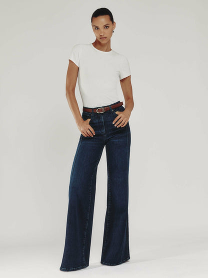 Reiss Petite Stretch-Cotton Wide-Leg Jeans in Dark Blue