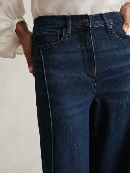 Reiss Petite Stretch-Cotton Wide-Leg Jeans in Dark Blue