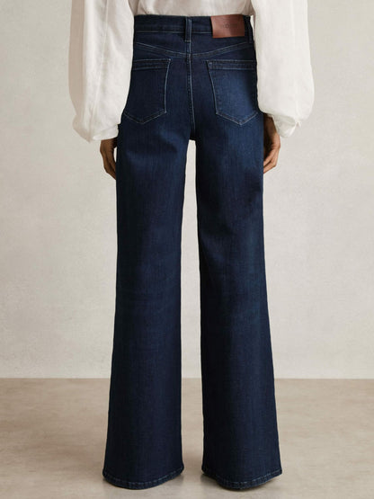 Reiss Petite Stretch-Cotton Wide-Leg Jeans in Dark Blue