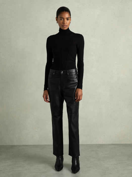 Reiss Deal - Leather Slim-Leg Trousers in Black