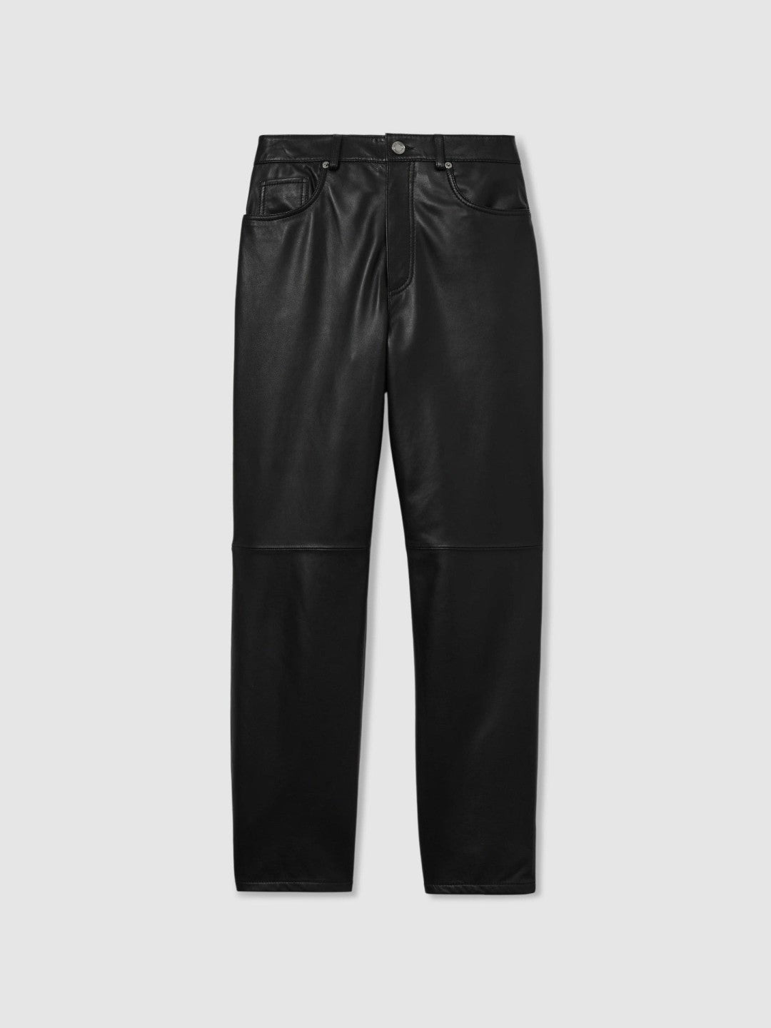 Reiss Deal - Leather Slim-Leg Trousers in Black