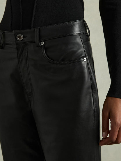 Reiss Deal - Leather Slim-Leg Trousers in Black