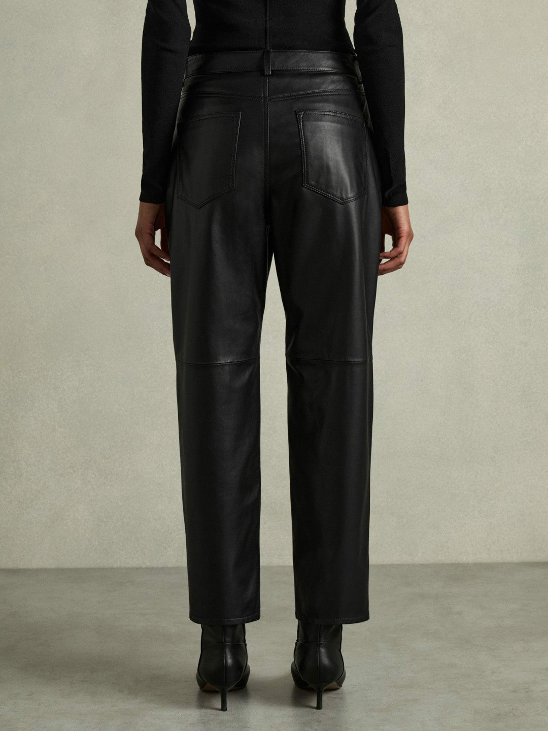 Reiss Deal - Leather Slim-Leg Trousers in Black