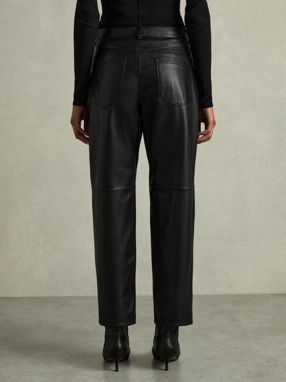 Reiss Deal - Leather Slim-Leg Trousers in Black