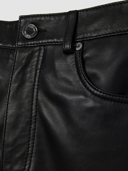 Reiss Deal - Leather Slim-Leg Trousers in Black