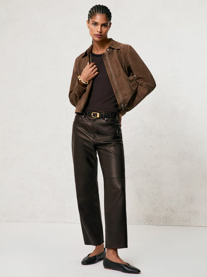 Reiss Best Seller - Leather Slim-Leg Trousers in Chocolate