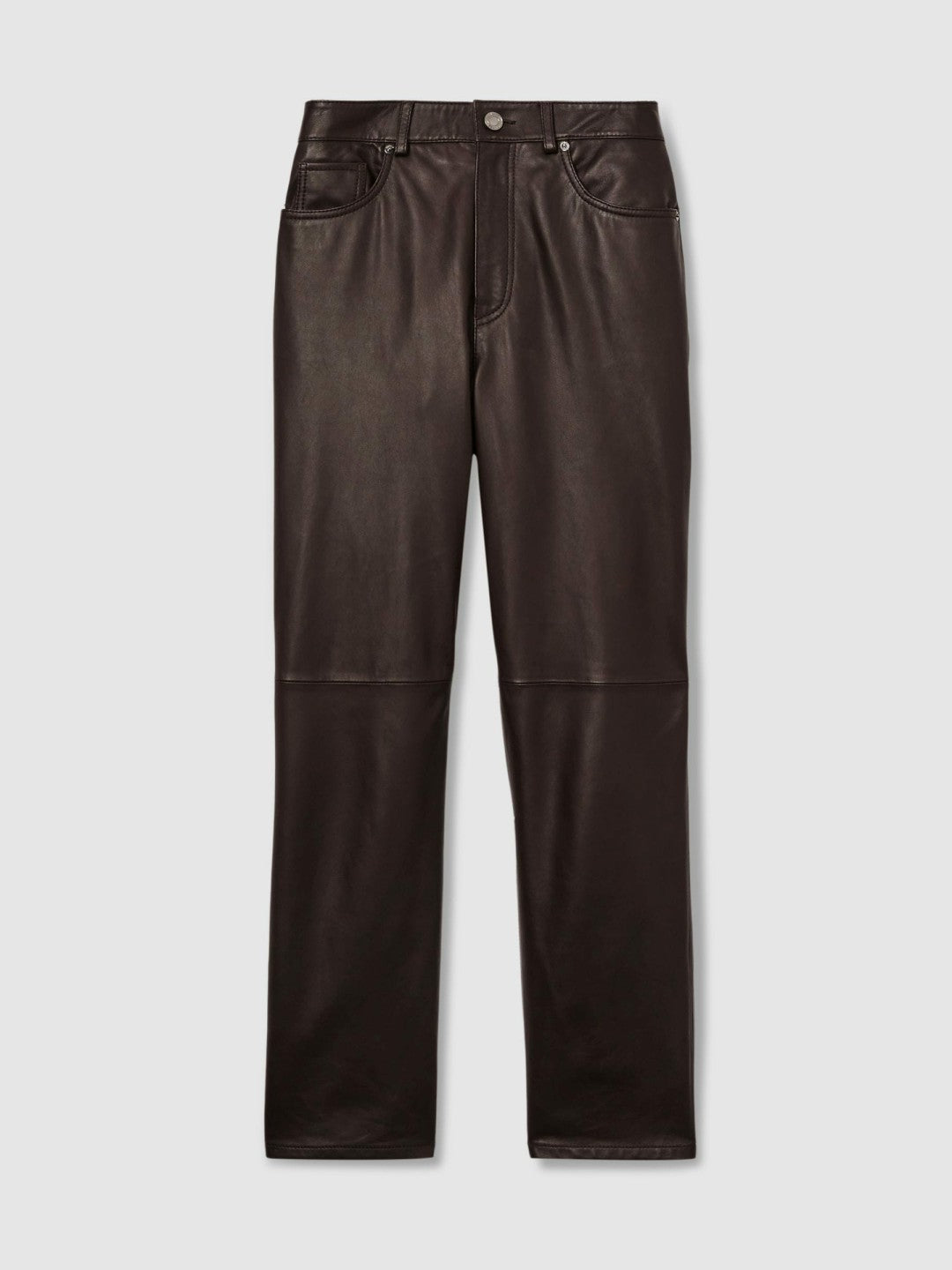 Reiss Best Seller - Leather Slim-Leg Trousers in Chocolate
