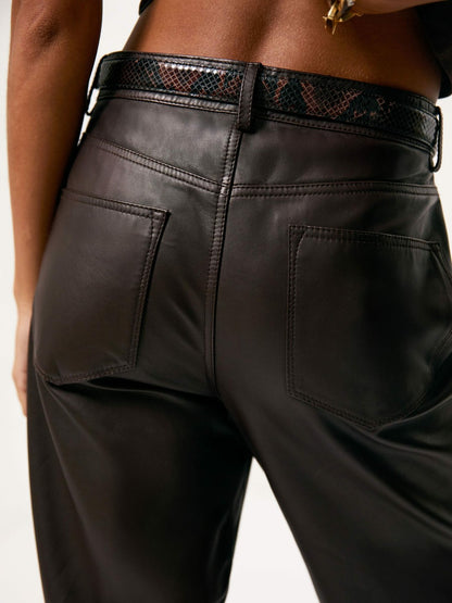 Reiss Best Seller - Leather Slim-Leg Trousers in Chocolate