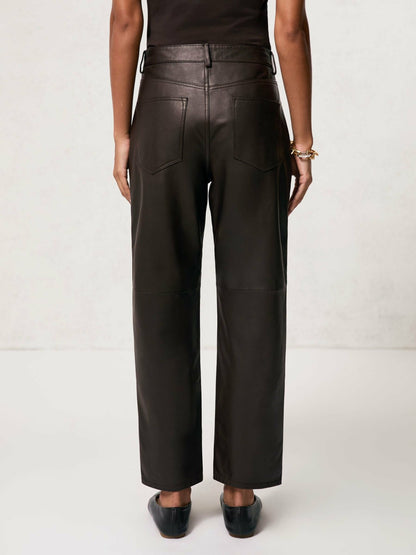Reiss Best Seller - Leather Slim-Leg Trousers in Chocolate