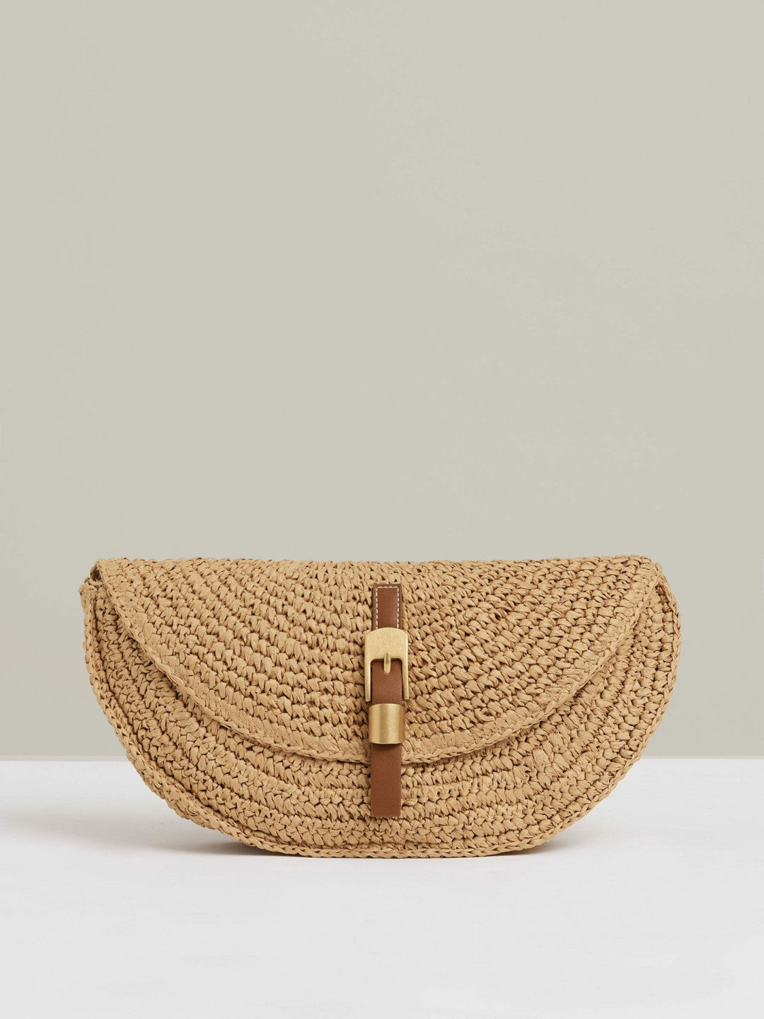 Reiss Best Seller - Raffia Half-Moon Clutch Bag in Natural
