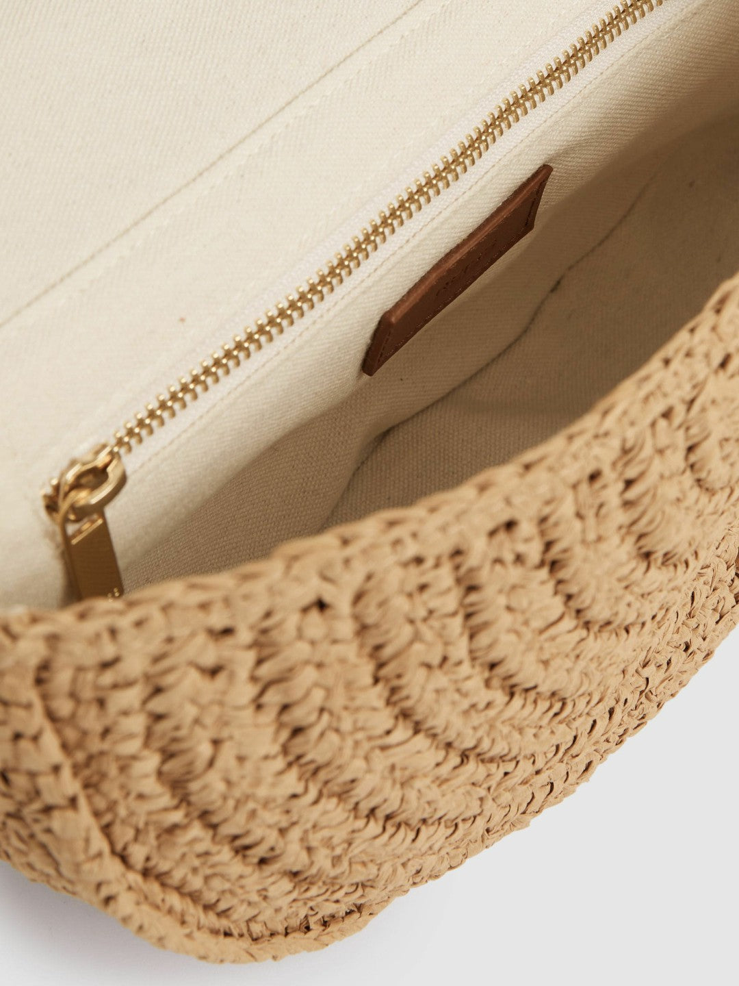 Reiss Best Seller - Raffia Half-Moon Clutch Bag in Natural
