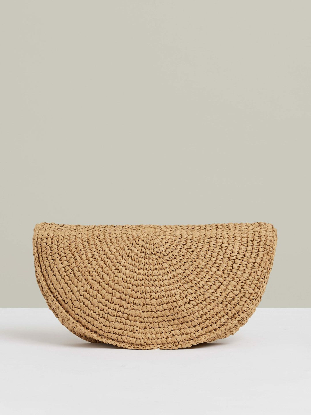 Reiss Best Seller - Raffia Half-Moon Clutch Bag in Natural