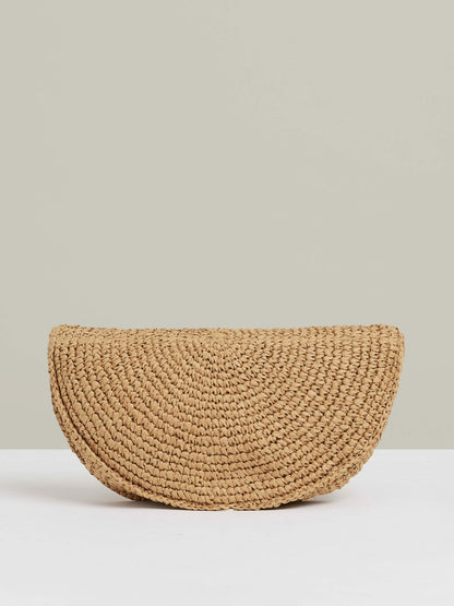 Reiss Best Seller - Raffia Half-Moon Clutch Bag in Natural