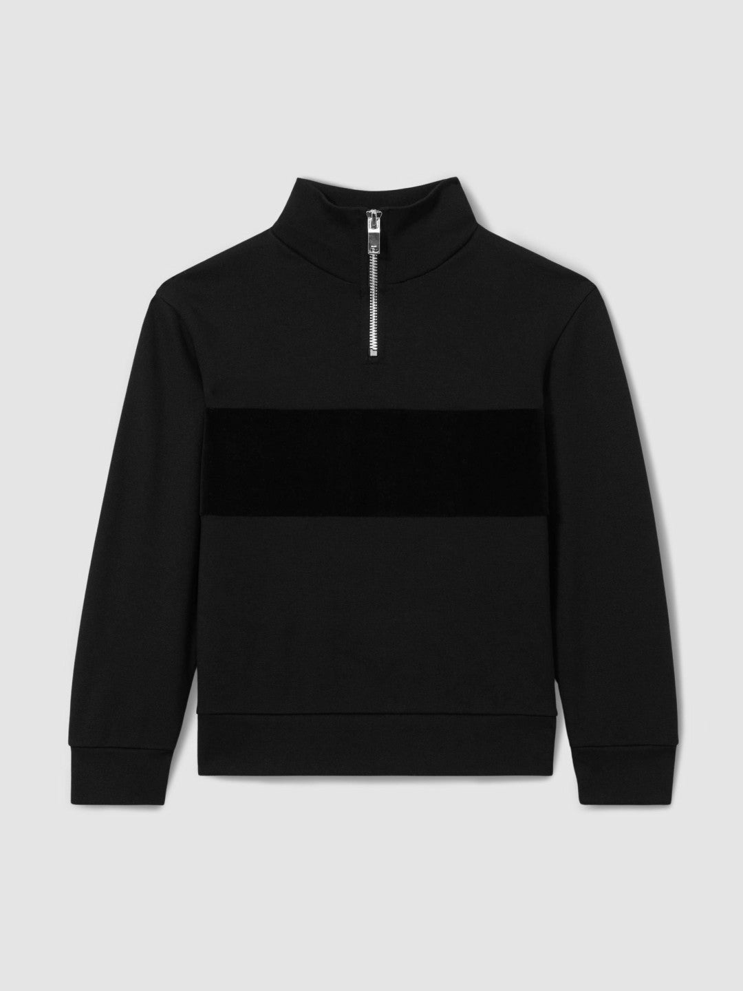 Reiss 3-9 yrs Slim Fit Half-Zip Funnel Neck Velour Sweatshirt in Black