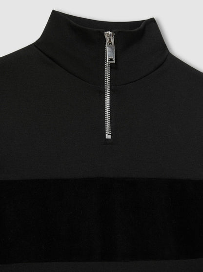 Reiss 3-9 yrs Slim Fit Half-Zip Funnel Neck Velour Sweatshirt in Black