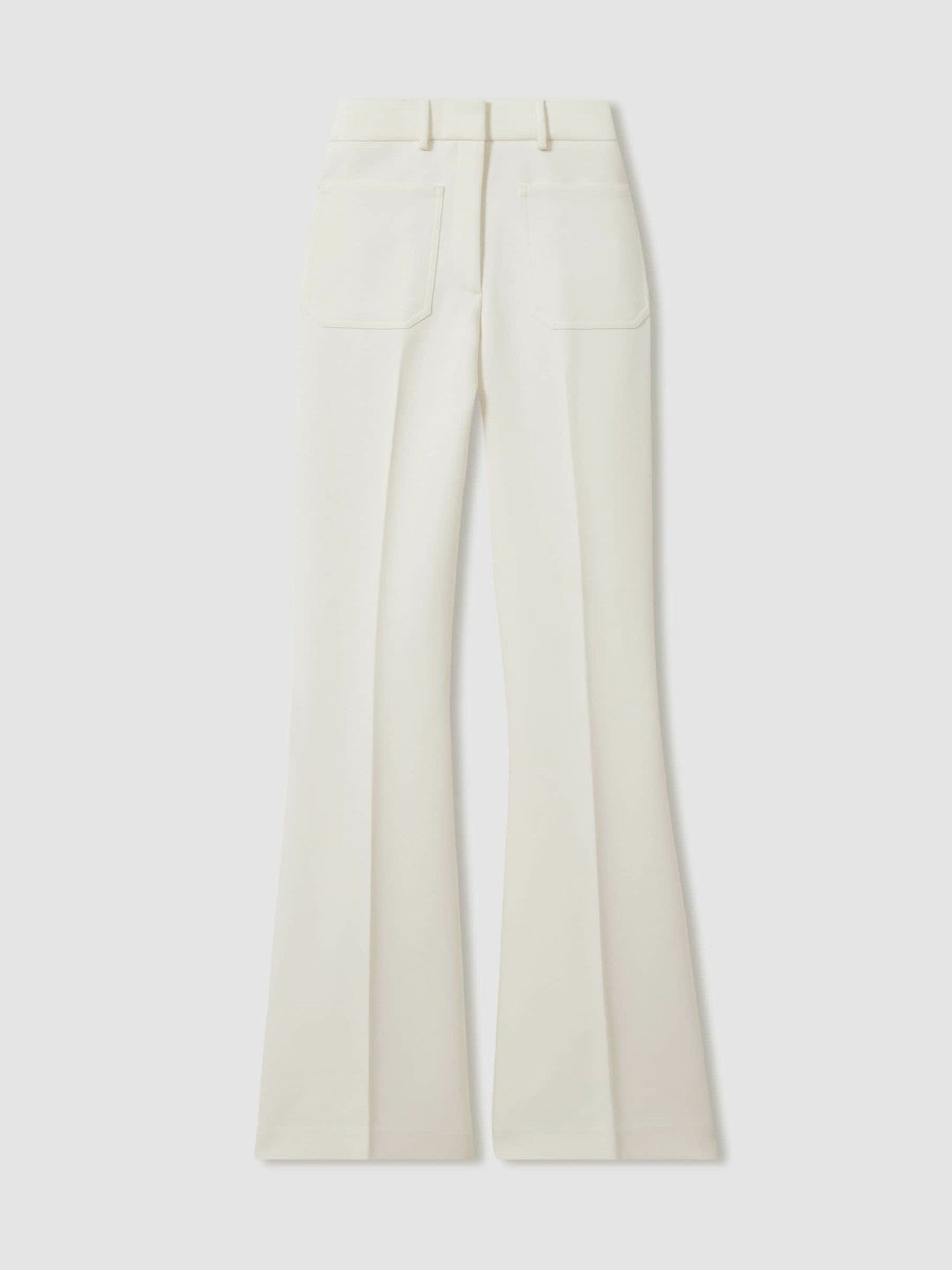 Reiss Twill Patch-Pocket Flared Trousers in Cream